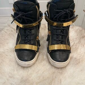 Giuseppe Zanotti Black Sneakers with Gold Hardware 39